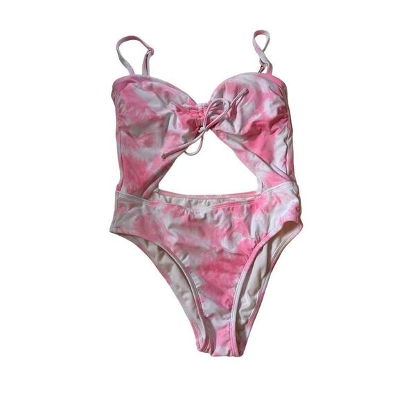 Xhiliration Pink Tie-Dye Open Front lace up bathing suit - Picture 1 of 6